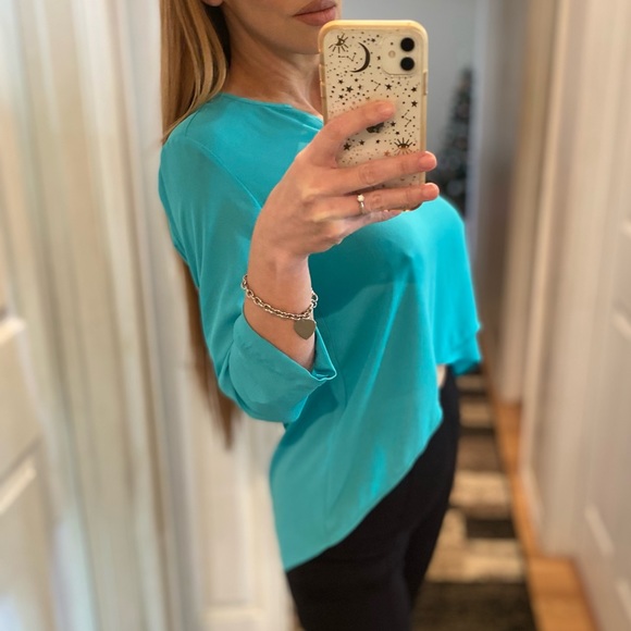 Tiffany blue high low blouse small/2 - Picture 4 of 11